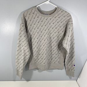 Champion Sweatshirt Womens‎ M Reverse Weave Crewneck All Over Logo Script Print